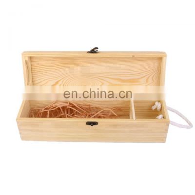 New design simple shape natural color 750ml one bottle pine wooden wine box