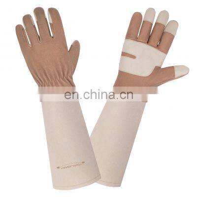 HANDLANDY Brown Work Protective Planting Pig Leather gardening Long Garden gloves women