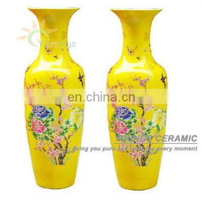 Chinese Ceramic Yellow Colour Large Decorative Floor Vases From 48inch To 88 inches High For Wholesale and Retail