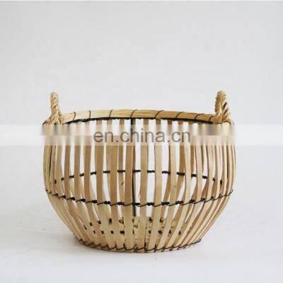 bulk custom oval metal frame lined wicker storage basket for home