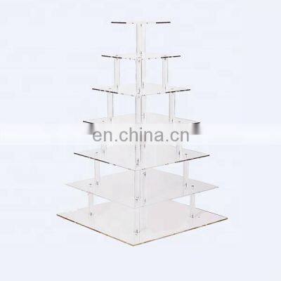 retail store 7 levels wedding cake stand holder clear square acrylic cupcake bakery display