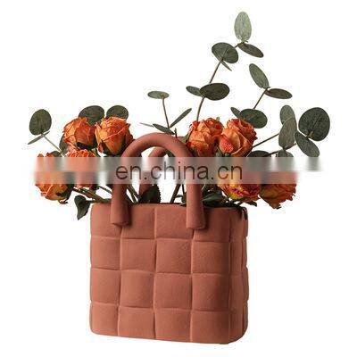 Modern Decorative Handmade Art Nordic Porcelain Ceramic Irregular Flower Vase Bag Shape