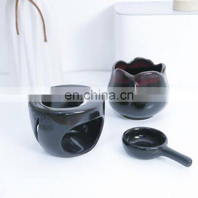 Essential Oil Burner Wax Melt Burner With Candle Spoon Aromatherapy Aroma Burner Ceramic Oil Diffuser Candle Tealight Oil Warmer
