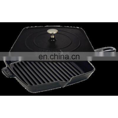 Non-stick Cast Iron Enamel Square Camping Double BBQ Charcoal Grill Pans photo-3