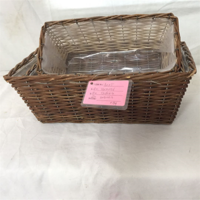 Wicker Basket Of Natural Unpeeled Willow Color With Clear Foil Inside photo-3