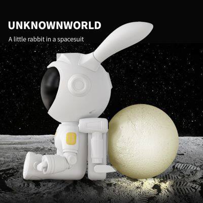 Cute Rabbit Astronaut Galaxy Projector Space Bunny Nebula Proyector Light Remote Control Smart Mini Led Warm Ambient  Moon Lamp