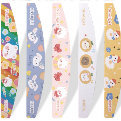 Nail art tools: Printed nail files, cartoon pattern rubbing strips, double-sided white gauze files, wholesale nail file strips