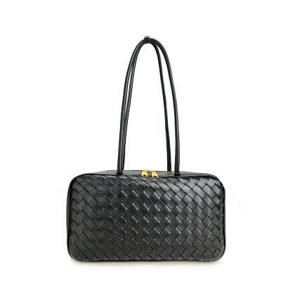 French Elegant Woven Bag Women's Shoulder Handbag Commuter Bag Neutral Minimalist Style Bucket Bag Polyurethane Material