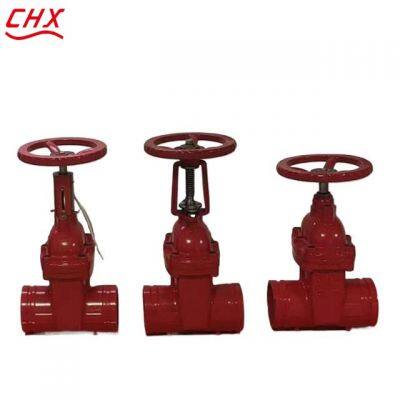 Factory ANSI Gate Valve Red Air Defense Grooved End Rising Stem Resilient Seated Seal Manual Dark Wedge Yoke (OS&Y)
