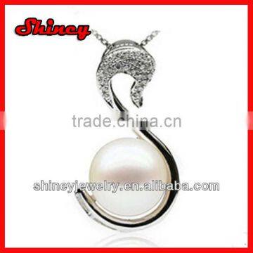 stock order !silver micro paved pearl swan necklace