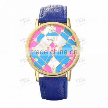 Popular fashion blue leather strap watch for teenage student