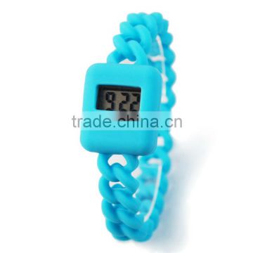 Braid band silicone digital watch for fasion lady