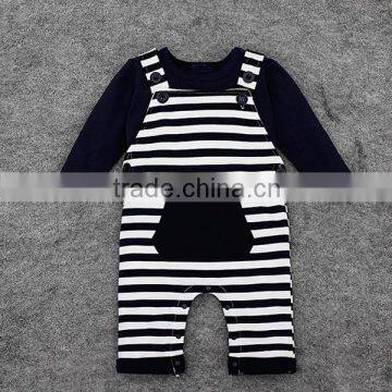 baby boy clothes long sleeve overall 100% cottonT-shirt for infant,baby kids black two piece strip overall,sleep & play clothes