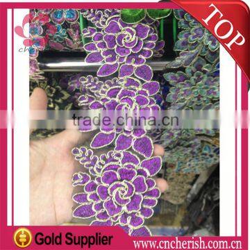 Fashion charming purple lace for wedding dress,iron-on crystal rhinestone lace trimming,ladies suits lace design                        
                                                Quality Choice