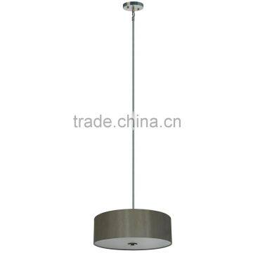 4 light chandelier(Lustre/La arana) in satin steel finish with a round 22" toffee crunch silk look fabric shade