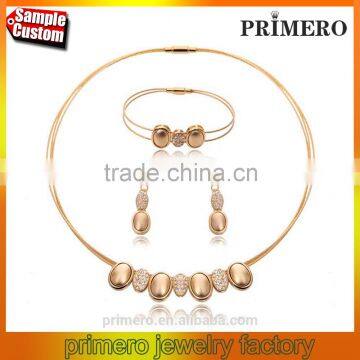 Vintage Stainless Steel 18K Gold Plated Necklace Earrings Bracelet Charm Bridal Jewelry Sets