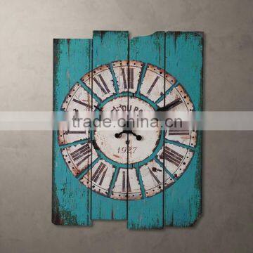 Distressed wood wall clock blue color