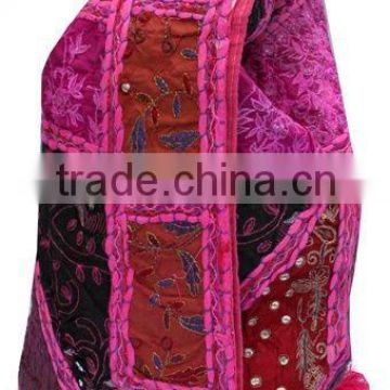 Indian Beautilful patchwork handmade shoulder hippie yoga bag with pom pom