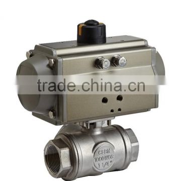 Pneumatic 3 way T port Thread Ball Valve CF8 Pneumatic Ball Valve, 3 way pneumatic valve