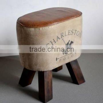 Indian Industrial Canvas Leather Stool