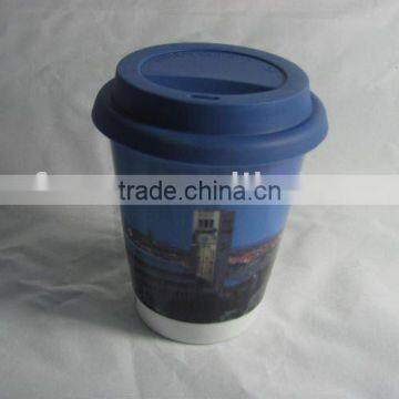 YF11008 single wall ceramic mug with silicon lid