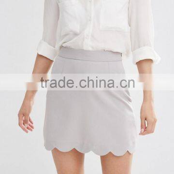 Wholesale Price Summer Women A-Line Mini Skirt with Scallop Hem