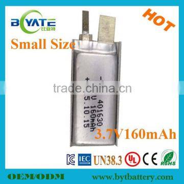 3.7v lithium ion rechargeable 401630 160mAh ebook battery