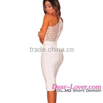 White Lace Nude Illusion Halter Bridesmaid Dresses photo-2