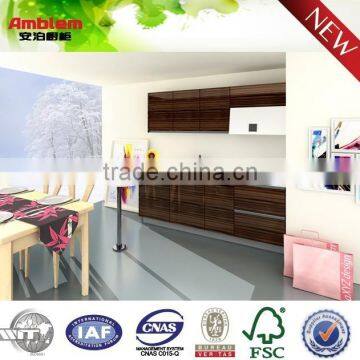 High gloss ebony wood veneer kitchen cabinet
