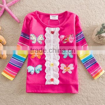 2-6Y (65512#Purple&Fuchsia)Flags kids baby girl cotton jersey Chilren new butterfly t shirt