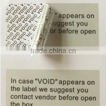 matte silver VOID tamper evident sticker high residue seal security protection sticker