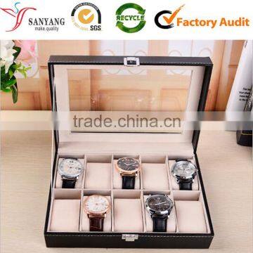 New Black PVC Window PU Leather Watch Box 10 Slots Jewelry Display Box With Pillow                        
                                                Quality Choice