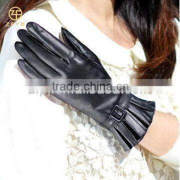 women lace decorated real leather fashion glove