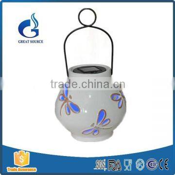 Top quality white color ceramic outdoor solar hanging lantern