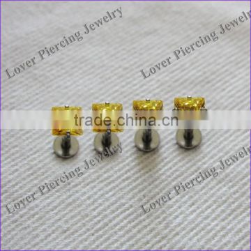 Zircon Top High Polish Stainless Steel Custom Labret Piercing Jewelry [SS-L945]