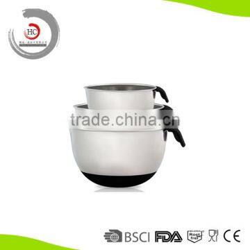 Stainless steel flour mixing bowl set of 3 with spout(black)