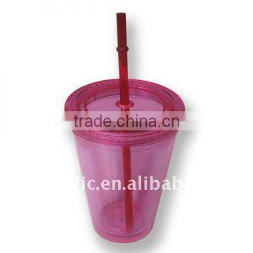 double wall Plastic Juice Cup with straw