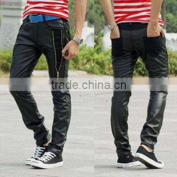 leather sweatpants,Faux Leather Inset Sweatpants,customized Men Leather Sweatpants