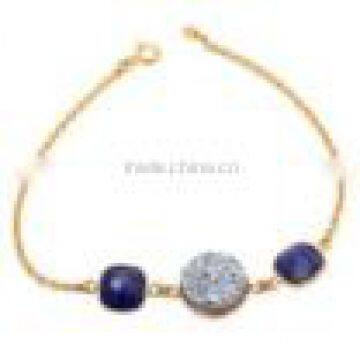 Natural Gray Druzy and Lapis lazuli Gemstone Bangle Bracelet