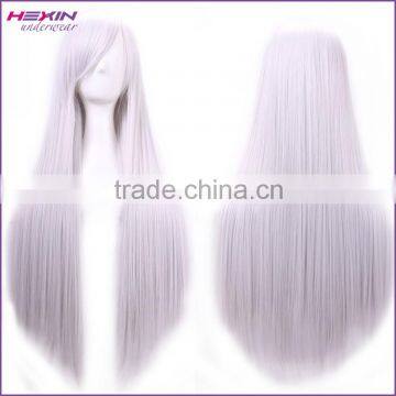 80cm Cheap Women Cosplay Silver Long Straight Synthetic Wig Party Wigs