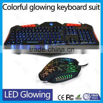 USB Multimedia gaming keyboard mouse with 7 colors LED backlit