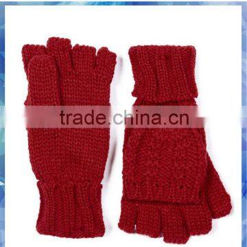 100% acrylic women rib and purl capped red knitted gloves