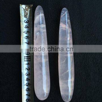 Natural Rock Rose Quartz Translucent Crystal Wand Massager