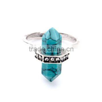 Wholesale Nature Stone Rings Big Real Turquoise Bullet Stone Circle Bands Ring For Women