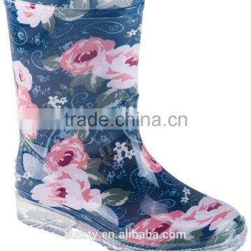 elegant transpare pvc rain boot with flower printing