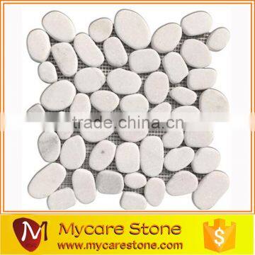 White pebble tumbled flat finish mesh mosaic tile