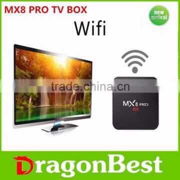 2016 Hot Selling Quad Core 4K MX8 PRO Amlogic S905 64bit Pre-installed KODI MX8 Android TV Box