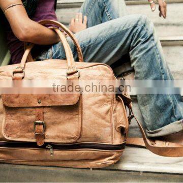 Genuine leather hand made travel luggage bag's overnight weekend bag's for girls