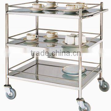 Stainless Steel Restaurant Serving Trolley With Wheel