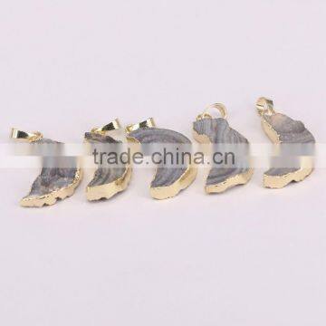 Natural Titanium AB Brazilian Galaxy Quartz Pendants, Crescent Shape Gold Plated Druzy Drusy Gem Stone Pendant
